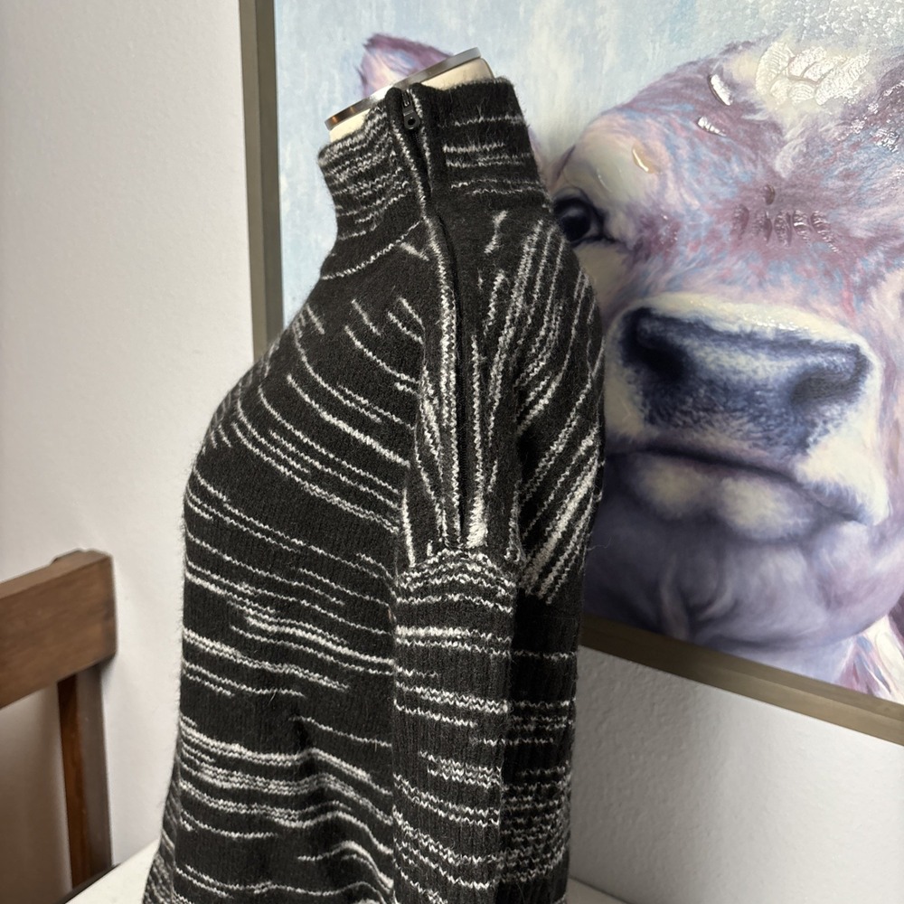 T by Talbots Women's‎ LP Mock Turtleneck Wool Blend Black White Striped Sweater - Picture 4 of 14